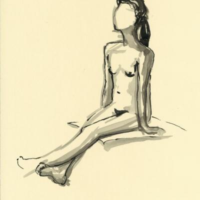 Sophie assise face , Encre de chine, BA Lagny, 04/2012